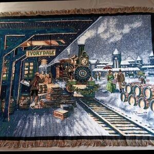 **VINTAGE** P&G Ivorydale Train Station Tapestry Throw Blanket - Ads Ivory 1998